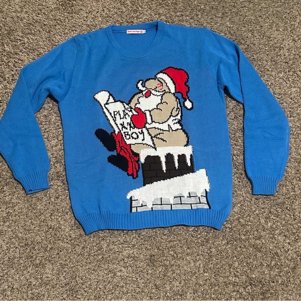 Merry Christmas Blue Santa, Play Boy Sweater